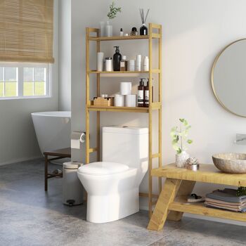 Meuble étagères de rangement dessus toilette WC en bambou 3 étagères pour salle de bain 68 x 20 x 165 cm naturel 8