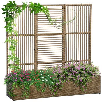 Support pour plantes avec treillis bac rectangulaire inférieur en résine tressée et acier dim. 103L x 29l x 103H cm 1