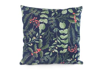 Housse de coussin 40x40cm – branches de baies, bleu-noir 1