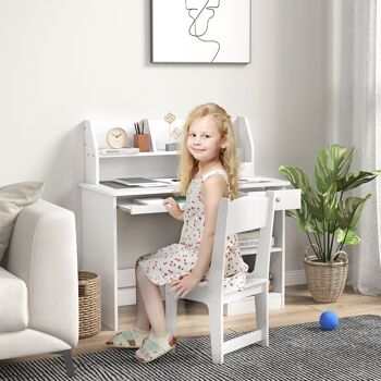 Ensemble bureau et chaise pour enfant 5-8 ans avec nombreux rangements tablette coulissante tiroir blanc 2