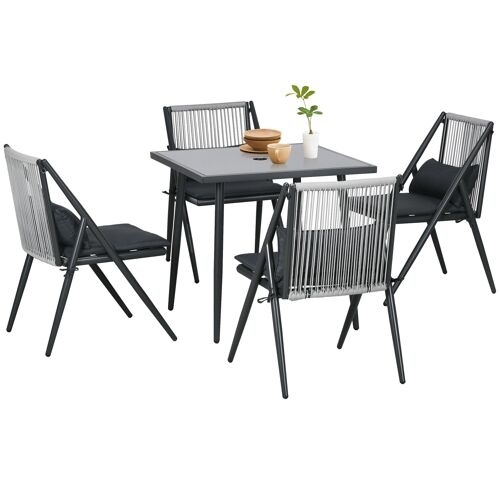 Ensemble de jardin 4 chaise et 1 table salon de jardin 5 pièces avec coussins plateau en verre trempé gris foncé