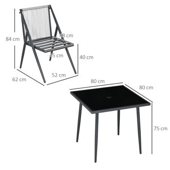 Ensemble de jardin 4 chaise et 1 table salon de jardin 5 pièces avec coussins plateau en verre trempé gris foncé 5