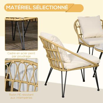 Ensemble salon de jardin 5 pièces avec 4 fauteuils et 1 table basse ronde style bohème 8 coussins résine effet rotin 4