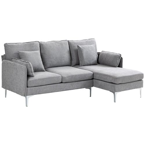 Canapé d'angle 3 Places méridienne réversible droite ou gauche, salon, grand confort Tissu Polyester Gris Clair