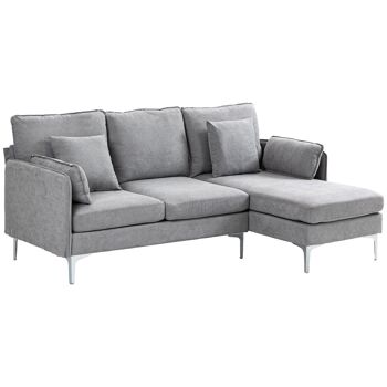 Canapé d'angle 3 Places méridienne réversible droite ou gauche, salon, grand confort Tissu Polyester Gris Clair 1