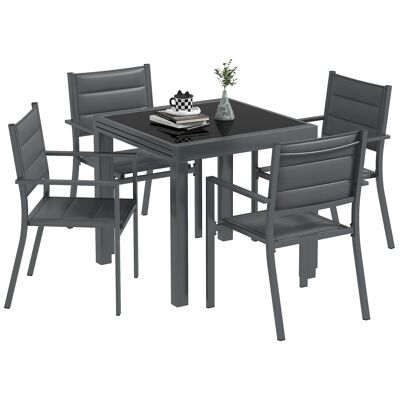 Outsunny Gartenmöbel aus Aluminium und Textilene, ausziehbarer Tisch, 4 stapelbare Stühle für 4 Personen, Grau