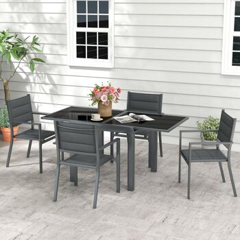 Outsunny Salon de jardin en aluminium et textilène table extensible 4 chaises empilables 4 personnes gris 2