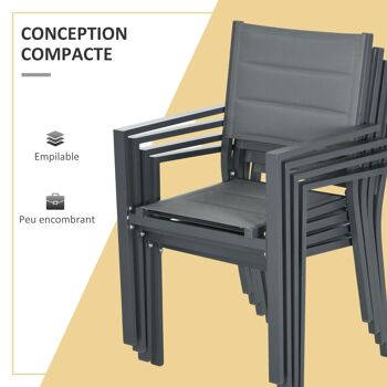 Outsunny Salon de jardin en aluminium et textilène table extensible 4 chaises empilables 4 personnes gris 4