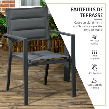 Outsunny Salon de jardin en aluminium et textilène table extensible 4 chaises empilables 4 personnes gris 6
