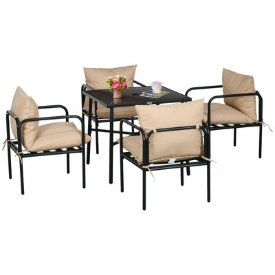 Conjunto mesa y sillas muebles jardin 5 piezas 1 mesa comedor cuadrada y 4 sillas 4 cojines