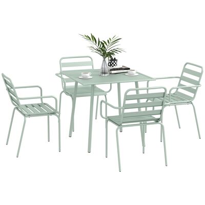 Outsunny Salon de jardin ensemble salle à manger de jardin 5 pièces avec 1 table et 4 chaises empilables en acier vert
