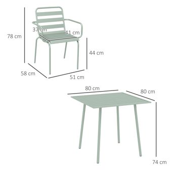 Outsunny Salon de jardin ensemble salle à manger de jardin 5 pièces avec 1 table et 4 chaises empilables en acier vert 5