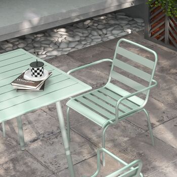 Outsunny Salon de jardin ensemble salle à manger de jardin 5 pièces avec 1 table et 4 chaises empilables en acier vert 7