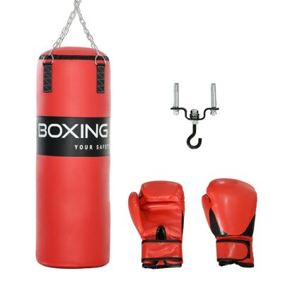 Saco de boxeo colgante para adultos, de 20 kg, con cadena de acero de 4 puntos y mosquetones, guantes incluidos