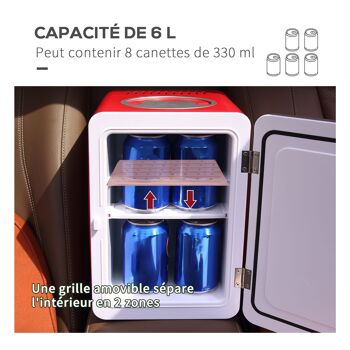 Outsunny Mini réfrigérateur 6L 8 canettes 330ml AC 240V DC 12V petit réfrigérateur portable refroidit et réchauffe 4