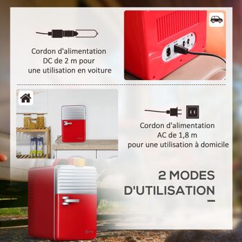 Outsunny Mini réfrigérateur 6L 8 canettes 330ml AC 240V DC 12V petit réfrigérateur portable refroidit et réchauffe 7