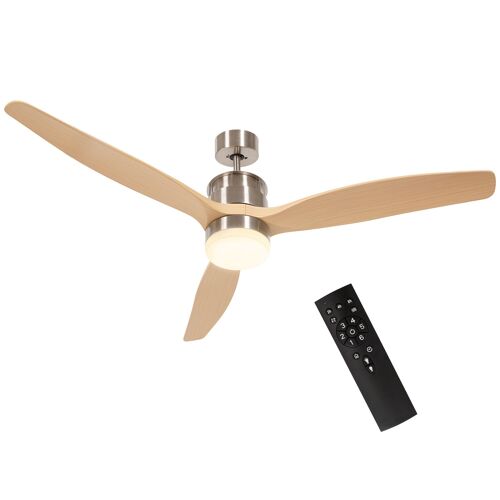 Ventilateur de plafond réversible avec lumière LED 6 vitesses silencieux - télécommande - diamètre 132 cm, naturel