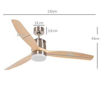 Ventilateur de plafond réversible avec lumière LED 6 vitesses silencieux - télécommande - diamètre 132 cm, naturel 5