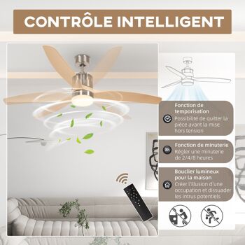 Ventilateur de plafond réversible avec lumière LED 6 vitesses silencieux - télécommande - diamètre 132 cm, naturel 7