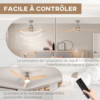 Ventilateur de plafond réversible avec lumière LED 6 vitesses silencieux - télécommande - diamètre 132 cm, naturel 9