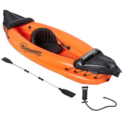 Outsunny Canoa Kayak Inflable para 1 Persona con Inflador y Remo de Aluminio, Naranja