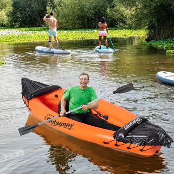 Outsunny Canoé kayak gonflable 1 personne avec gonfleur et rame en aluminium, orange 2