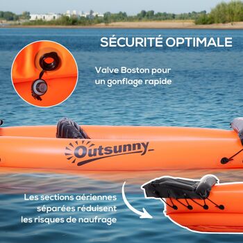 Outsunny Canoé kayak gonflable 1 personne avec gonfleur et rame en aluminium, orange 3