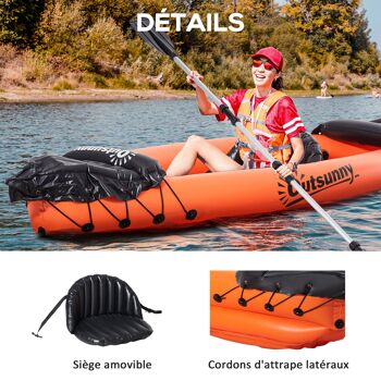 Outsunny Canoé kayak gonflable 1 personne avec gonfleur et rame en aluminium, orange 4