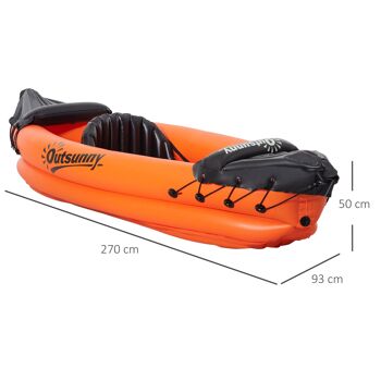 Outsunny Canoé kayak gonflable 1 personne avec gonfleur et rame en aluminium, orange 5