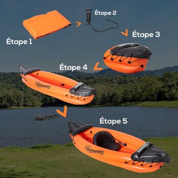 Outsunny Canoé kayak gonflable 1 personne avec gonfleur et rame en aluminium, orange 6