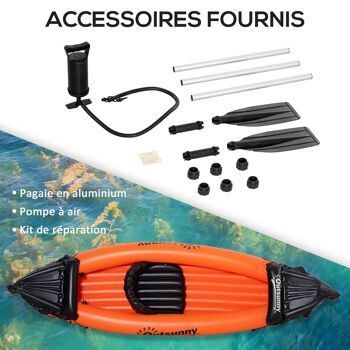 Outsunny Canoé kayak gonflable 1 personne avec gonfleur et rame en aluminium, orange 7