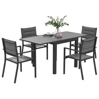 Gartenmöbel-Set Tisch und Stühle 5-teilig mit 1 ausziehbarem Esstisch und 4 Stühlen mit hoher Rückenlehne dunkelgrau