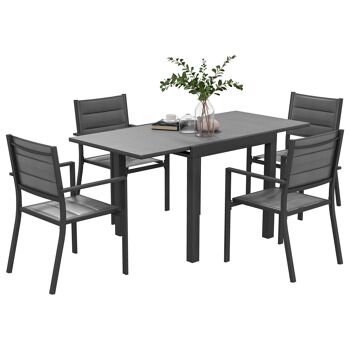 Salon de jardin ensemble table et chaises 5 pièces avec 1 table à manger extensible 4 chaises dossier haut gris foncé 1