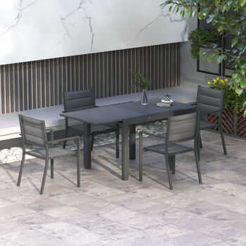 Salon de jardin ensemble table et chaises 5 pièces avec 1 table à manger extensible 4 chaises dossier haut gris foncé 2