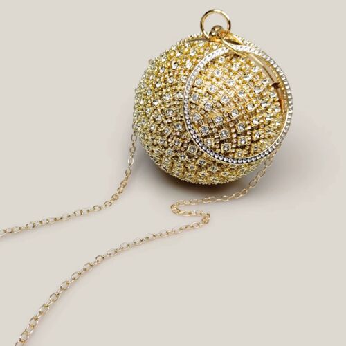 Fancy Dazzling Diamond Look Gold Ball Clutch