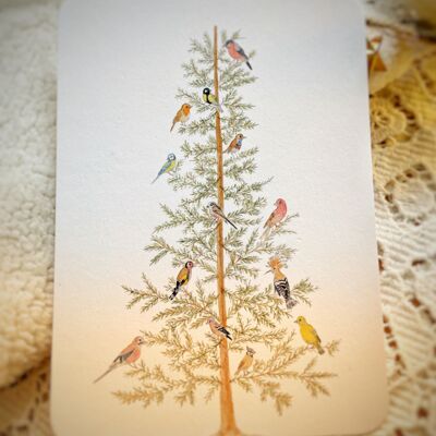 tarjeta de acuarela el árbol del pájaro