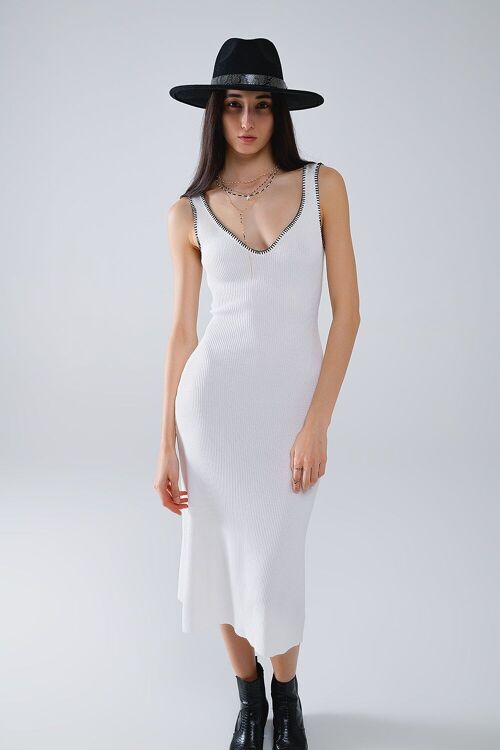 Summer Body Hugging knitted Dress in white With black Trim