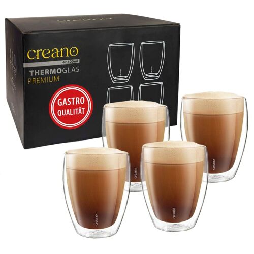 Creano doppelwandige Premium Gläser in Gastro Qualität, 4er-Set, 400ml