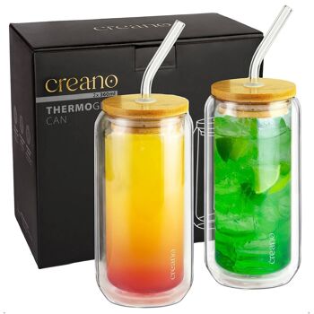 Verre à boire Creano à double paroi avec couvercle en bambou et paille 360 ​​ml - tasse à smoothie - bubble tea - verre à cocktail - lot de 2 6