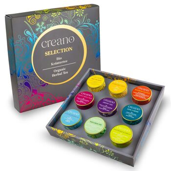 Coffret cadeau de tisanes bio Creano « LOOSE TEA » - 9 types de thé différents en canettes métalliques - 122g - vegan & sans gluten - NOUVEAU 2024* 1