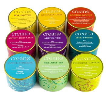 Coffret cadeau de tisanes bio Creano « LOOSE TEA » - 9 types de thé différents en canettes métalliques - 122g - vegan & sans gluten - NOUVEAU 2024* 6