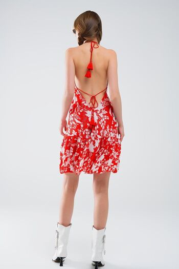 Robe courte bohème rouge imprimé fleurs avec détail lurex 2