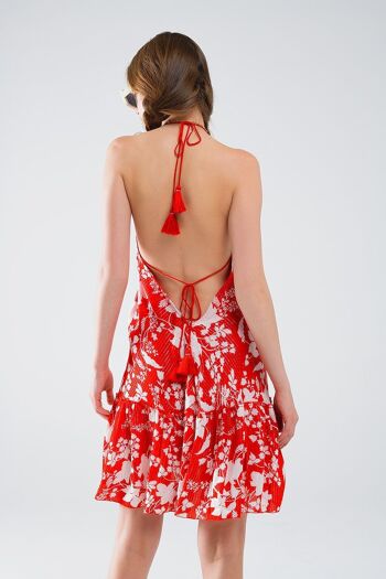 Robe courte bohème rouge imprimé fleurs avec détail lurex 4