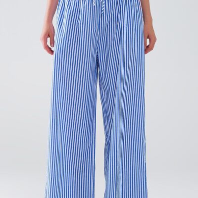 Pantalon rayé bleu avec taille élastique et poches