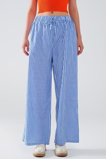 Pantalon rayé bleu avec taille élastique et poches 1