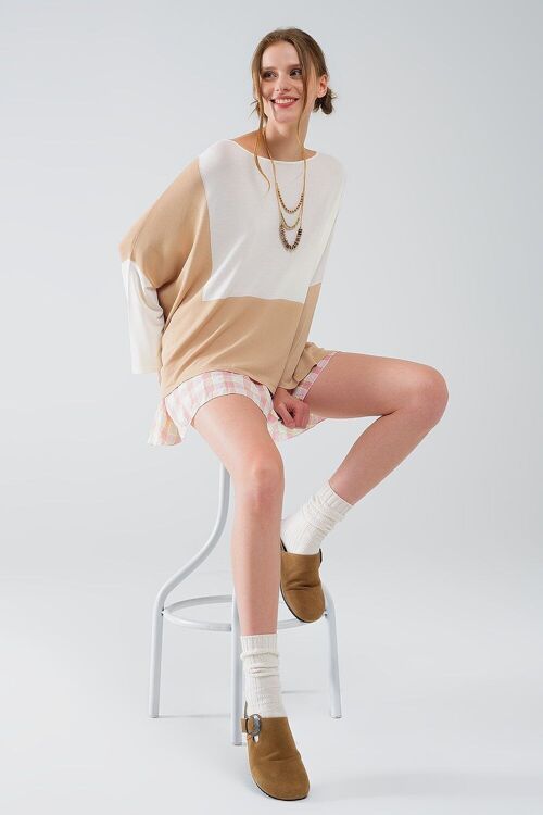 Color Block Bat Wing Sweater In White and Beige
