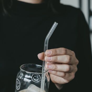 Pailles coeur courbé transparent en verre en lot de 4 ( 3