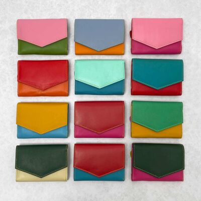 Misha – Mehrfarbige Geldbörse aus recyceltem Leder in Farbblock-Optik