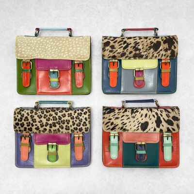 Borsa Akira piccola in pelle riciclata multicolore con stampa animalier