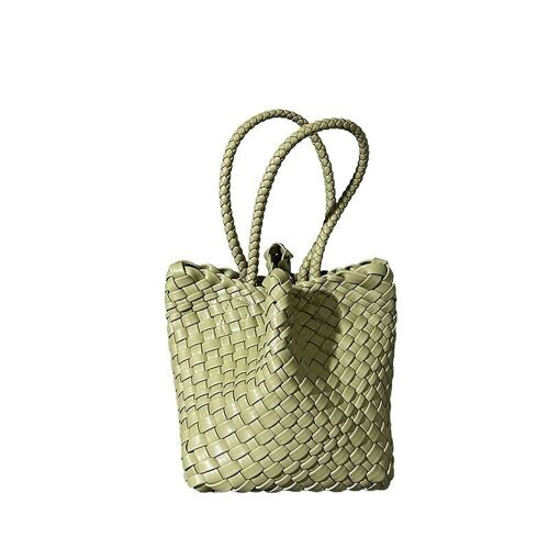 Vegan Leather Woven Basket Shape Bag